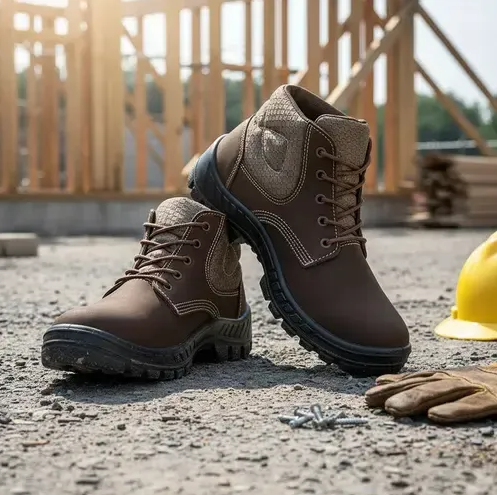 BOTA C/ CADARÇO BICO PLASTICO COURO NOBUCK CAFE 15/17 NEW PRIME SALTO NUBUCK